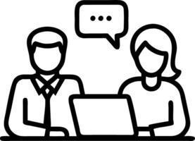 Two busy professional business people working in office with laptop computer middle aged female executive manager talking to male colleague having conversation sitting at workplace vector