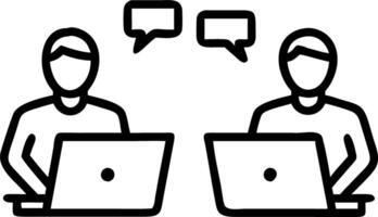 Two busy happy diverse male employees using laptops computers talking in office Professional young business men workers team having conversation working on project sharing ideas s Set 6 vector