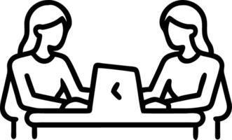 Two busy business women entrepreneurs working together using laptop looking at computer discussing online project ebusiness strategy sitting at work desk in modern cozy green offic vector