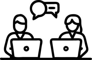 Two active corporate professionals collaborating at desk with laptop showcasing strategic planning and open communication vector