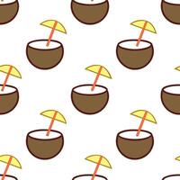 Tropical coconut drink seamless tile pattern with bright straws umbrellas and beach vibes vector