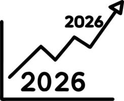 Timeline showing growth from 2026 to 2026 with an upward pointing graph symbolizing business growth projections Set 2 vector