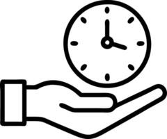 Time management illustrated by a futuristic clock icon floating in the palm of a hand representing efficient time tracking and scheduling vector