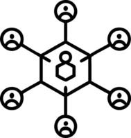 Team collaboration depicted by a central holographic node surrounded by people icons representing teamwork and collaboration within a network vector