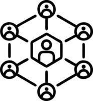 Team collaboration depicted by a central holographic node surrounded by people icons representing teamwork and collaboration within a network Set 2 vector