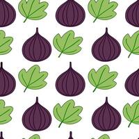 Sweet fig seamless tile pattern with deep purple and green hues for autumn elegance vector