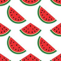 Sweet watermelon slices seamless tile pattern with bright red and green colors for a fun summer vibe vector