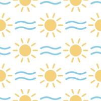 Sunny beach seamless tile pattern with soft sand gentle waves and bright sun rays vector