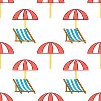 Summer bright seamless pattern with colorful umbrellas and beach chairs for a relaxing coastal design vector