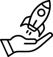 Startup launch illustrated by a glowing rocket holographically displayed in a hand symbolizing innovation and the beginning of a new venture vector