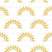 Springtime sun and clouds seamless tile pattern with golden light peeking through the clouds vector
