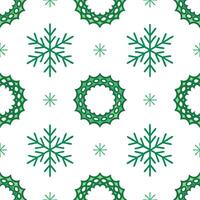 Sparkling snowflakes and holiday wreath seamless tile pattern with festive greenery vector