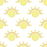 Soft yellow sunshine seamless tile pattern with glowing rays and pastel tones for a calming spring atmosphere vector