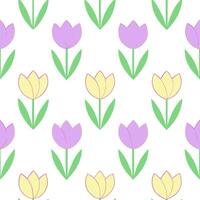 Soft spring sunshine and blooming tulips seamless tile pattern with pastel colors and fresh energy vector