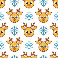 Snowflake and reindeer seamless tile pattern with winter forest elements and cool tones vector