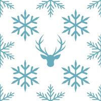 Snowflake and reindeer seamless tile pattern with winter forest elements and cool tones Set 2 vector