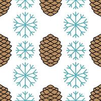 Snowflake and holiday pinecone seamless tile pattern with festive winter elements vector