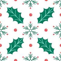 Snowflake and holiday garland seamless tile pattern with festive greenery and sparkling accents vector