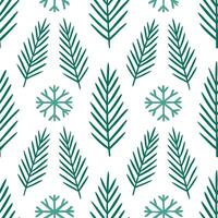 Snowflake and evergreen branch seamless tile pattern with icy accents and winter elegance vector