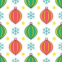 Snowflake and holiday ornament seamless tile pattern with colorful festive elements vector
