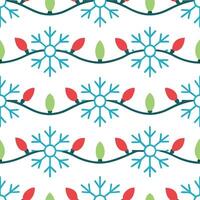Snowflake and Christmas lights seamless tile pattern with sparkling winter accents vector