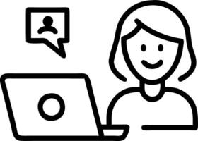 Smiling mature businesswoman using laptop at desk working on computer acting as HR holding CV and interviewing remote senior job seeker searching for job online vector