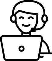 Smiling contract service telemarketing operator using laptop having conversation happy Indian call center agent wearing headset talking to client working in customer support office vector