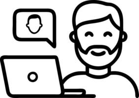 Smiling bearded indian businessman working on laptop in modern office lobby space young indian student using computer remote studying watching online webinar virtual training on vi vector