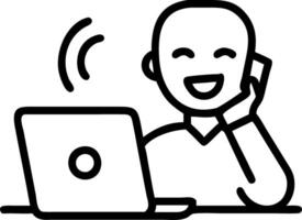 Smiling African professional businessman male entrepreneur making call on cellphone using laptop computer Happy young business man sales manager talking on mobile phone working in vector