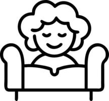Smiling 50 year old woman with curly gray hair relaxing on cozy sofa exuding warmth and self assured contentment vector