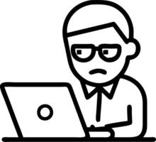 Serious mature businessman in glasses working at desk analyzing data on laptop Committed stance underscores strategic direction vector