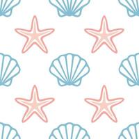 Seashell and starfish seamless tile pattern with beach motifs and soft summer hues vector