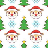 Santa Claus and reindeer seamless tile pattern with joyful winter motifs and bright colors vector