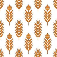 Rustic autumn seamless pattern with wheat stalks acorns and rustic textures for a farmhouse inspired design vector