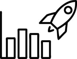 Rocket icon and bar chart signifying innovation and growth in digital transformation within a business environment vector