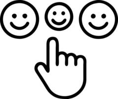 Row of emojis from sad to happy with a finger selecting Happy representing emotional feedback icons in a digital feedback system vector