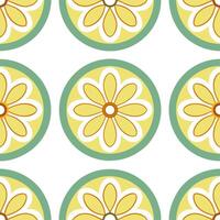 Retro style spring floral seamless pattern with circular elements and bright fresh colors for vibrant spring designs vector