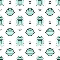 Retro sci fi seamless tile pattern with futuristic elements and vintage technology aesthetics vector