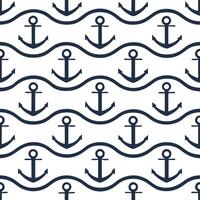 Retro nautical seamless pattern with anchors and waves in classic color schemes for marine themes vector