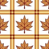 Retro autumn seamless pattern with warm plaid and fall leaf motifs for a nostalgic harvest design vector