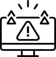 Red flashing warning icons with holographic effects on a computer screen representing critical alerts and system warnings vector