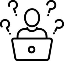 Question marks and problem solving concept person sitting laptop surrounded by floating question mark icons symbolizing inquiry decision making digital problem solving vector