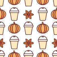 Pumpkin spice latte seamless tile pattern with autumn inspired colors and cozy vibes vector