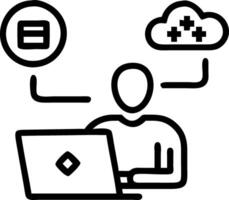 Programmer typing on laptop interacting with digital icons representing API development security and cloud computing in application software tool concept vector