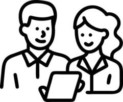 Professional business people two happy busy business man and woman executives partners team working together standing in office using digital tablet in corporate cooperation on com Set 3 vector
