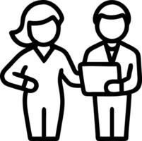 Professional business people two happy busy business man and woman executives partners team working together standing in office using digital tablet in corporate cooperation on com vector