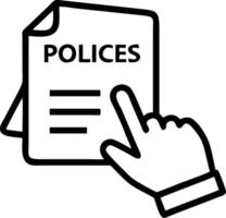 Policy management illustrated by a hand interacting with holographic documents labeled Policies within a corporate compliance setting vector