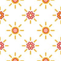 Playful spring sunshine seamless pattern with bright rays and whimsical clouds for fun energetic designs Set 3 vector