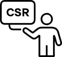 Person presents CSR icons on digital interface representing corporate social responsibility sustainability ethics community and environmental concerns in business vector