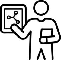 Person holding holographic tablet displaying RD icons symbolizing research and development scientific and business innovation in empty space Set 3 vector